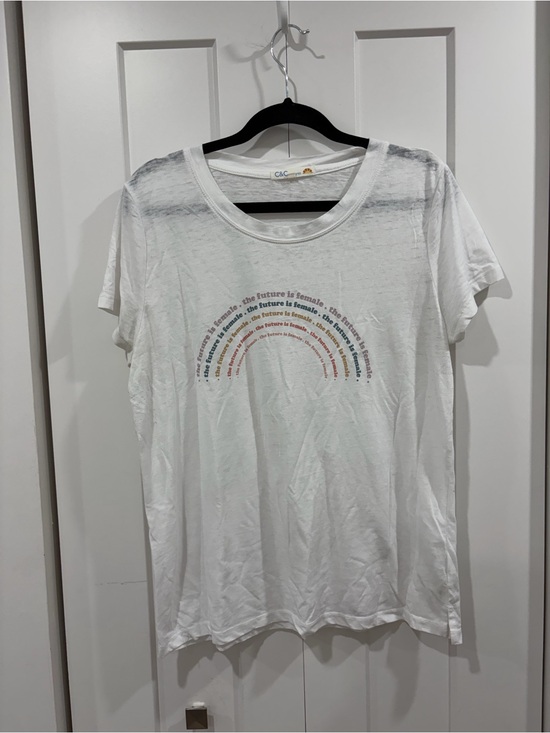 C&C California Tops - C&C California White Short-Sleeve Tee with Multicolor Rainbow Text